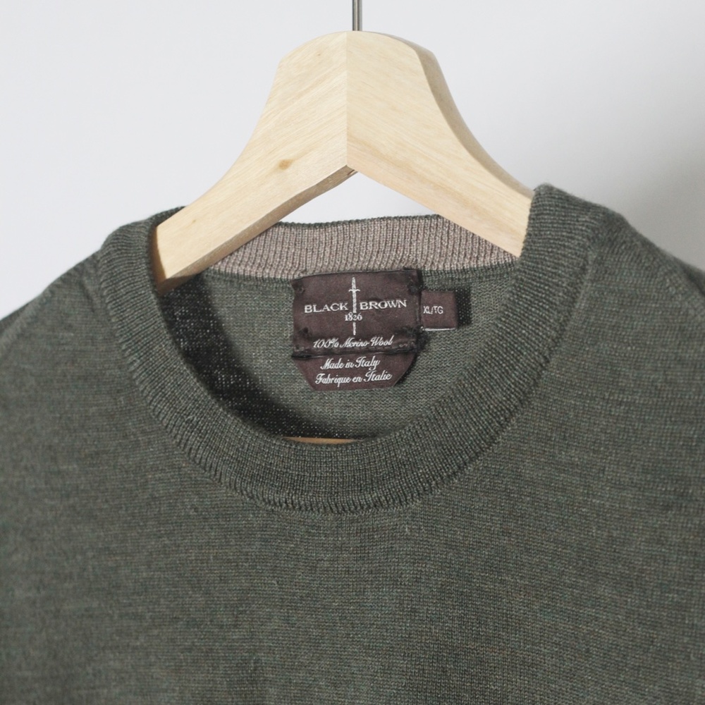 Black Brown 1826 Men's Green Wool Crew-Neck Sweater